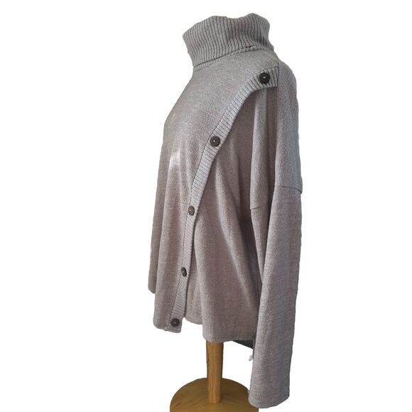 P.S.Kate Women’s 2XL Tan Taupe Faux Button Up Turtle Neck Cowl Sweater Soft - Picture 2 of 8